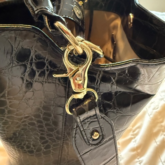 Brahmin Glossy Black Croc Shoulder Bag/Purse, 2 straps, inner pockets - Picture 9 of 14